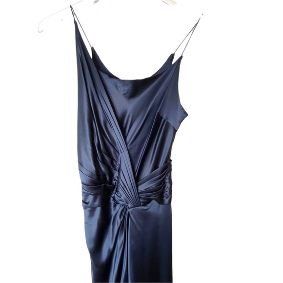 NWT Laundry by Design Silk Satin Navy Blue Twist Front Midi Dress Black Iris S - Picture 7 of 10